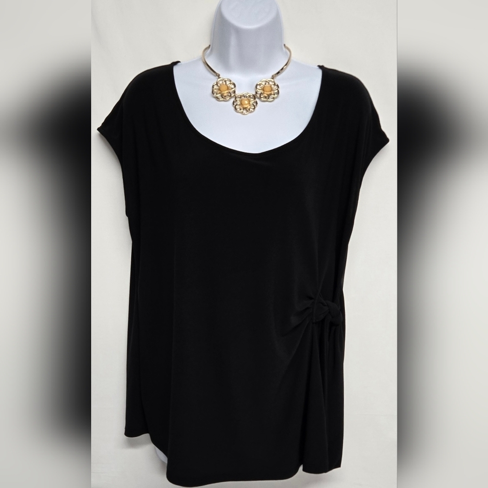 Halogen L Slinky Stretch Knit Top Side Knot Just Over The Shoulder Sleeve